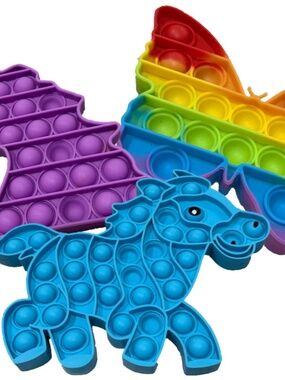 Pop It Fidget Toy Lot of 3 Rainbow Butterfly Unicorn Sensory Silicone Stress Toy